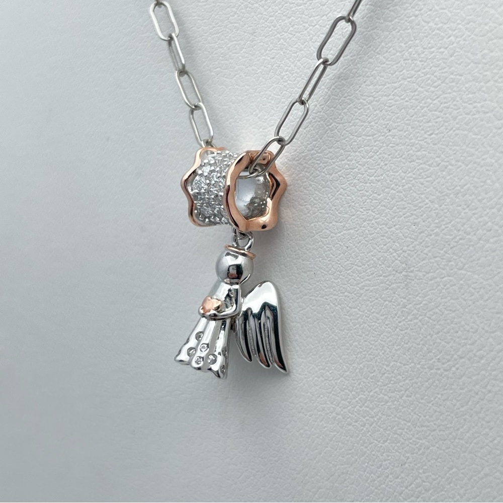 Beautiful GNOCE 925 Sterling Silver Angel Pendant with 24” Italian Chain